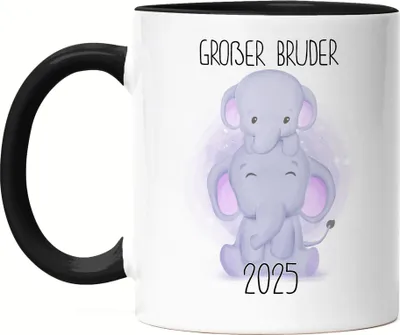 Produktbild von Großer Bruder 2025 Tasse Schwarz Geschwisterliebe Bruderliebe Elefant Geborgenheit Beschützer Welt Liebe Familie
