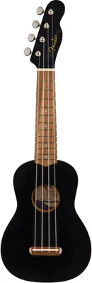 A black Fender Venice ukulele is shown against a white background.