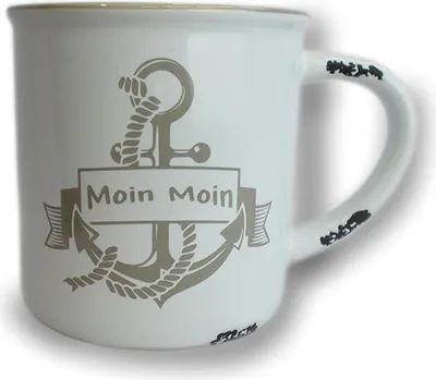 Produktbild von Maritimer Kaffeebecher Moin Moin Rusty Keramik Grau