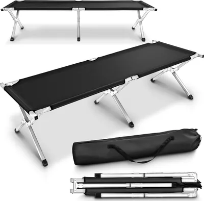 Produktbild von XL Camp Bed 210cm Camping Bed Couch Guest Bed Folding Bed 150kg Black