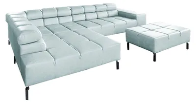 Produktbild von KAWOLA Sofa NELSON Ecksofa Leder hellblau mit motorischem Sitzvorzug und Hocker Recamiere links