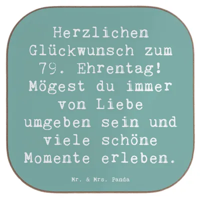 Produktbild von Mr. & Mrs. Panda Tassen Untersetzer Spruch 79. Geburtstag Glückwünsche - Meeresbrise - Geschenk, Wertschätzung, Geburtstagsgeschenk, Tischuntersetzer, Tassenuntersetzer