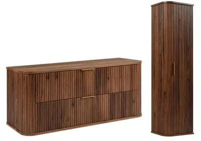 Produktbild von Badmöbel-Set mit Platte und Hochschrank, Nussbaum, 120 x 52 x 42 cm