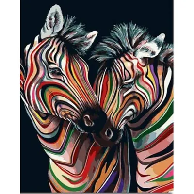 Productafbeelding van Schilderen op nummer - EEN PAAR KLEURRIJKE ZEBRA'S, formaat 40 x 50 cm