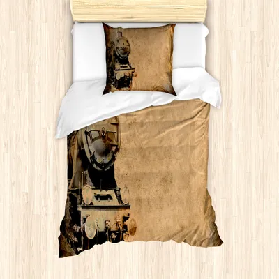 Produktbild von ABAKUHAUS Dampfmaschine Mantele, Im Alter von Eisen Zug, Milbensicher Allergiker geeignet mit Kissenbezügen, 135 cm x 200 cm - 80 x 80 cm, Braun