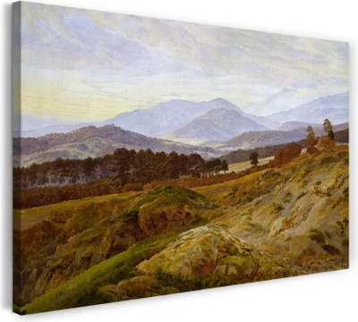 Produktbild von Leinwandbild (60x40cm): Caspar David Friedrich - Berg im Riesengebirge, echter Holz-Keilrahmen inkl. Aufhänger, handgefertigt in Deutschland