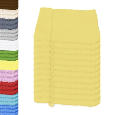 Productafbeelding van 12 stuks washandjes van badstof met koord om op te hangen. Waslappen van katoenbadstof met lus om op te hangen, verkrijgbaar in diverse kleuren, afmetingen ongeveer 15x21 cm, 480 g/m², kleur: vanillegeel