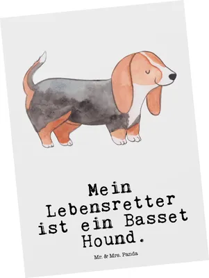 Produktbild von Mr. & Mrs. Panda Postkarte Basset Hound Lebensretter - Weiß - Geschenk, bildkarte, Grußkarte, Postkarten, Ansichtskarten, Ansichtskarte
