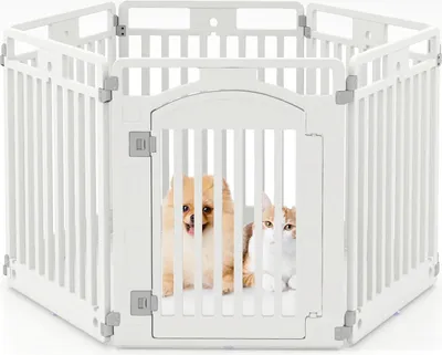 Image de Parc pour chiots - Enclos pour chiens avec 6 panneaux - Pliable - Hauteur 80 cm - Porte verrouillable - Plastique - Blanc