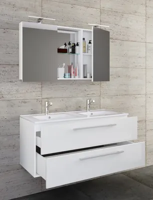 Produktbild von VCM 3-tlg. Doppel Waschplatz | 2x Waschtisch | Badmöbel Set mit Unterschrank, Waschbecken und Spiegelschrank | Doppelwaschbecken | Komplettset Budasi SC