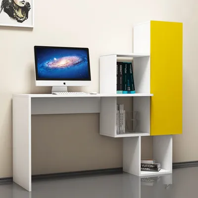 Obrázek produktu pro Skye Decor, Açelya - bílá, žlutá, psací stůl, bílá, 100 % MELAMÍNOVÁ POTAŽENÁ DESKA, 145 x 45 x 74,8 cm