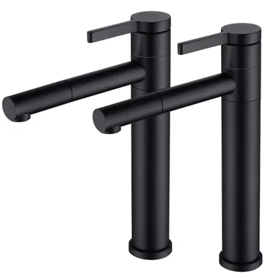 Produktbild von 2 Waschtischarmatur Schwarz，Wasserhahn Bad Einhebelmischer，Waschbecken Armaturen Waschtisch，Mischbatterie Badezimmer，Badarmatur mit Schlauch，Edelstahl