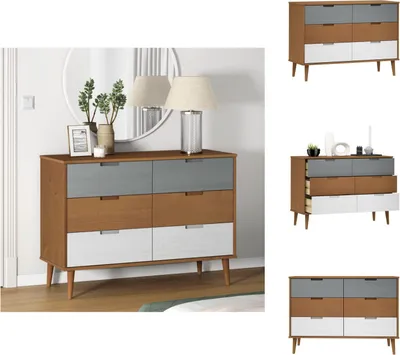 Zdjęcie produktu dla vidaXL Szafka z szufladami MOLDE Brown 113x40x80 cm z litego drewna sosnowego - Komody