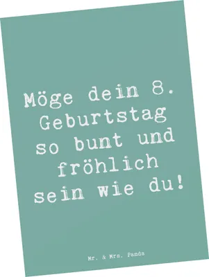 Produktbild von Mr. & Mrs. Panda einzelkarte Spruch 8. Geburtstag Freude - Meeresbrise - Geschenk, 8 Jahre alt, Ansichtskarte, Happy Birthday, Postkarte, Spaß, Grußkarte, Postkarten
