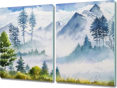 Produktbild von Coloray Hackbrett Küchenbrett Kochplattenabdeckung Schneidebrett Herdabdeckplatte 2x40x52 cm - Landschaft Berge Baum