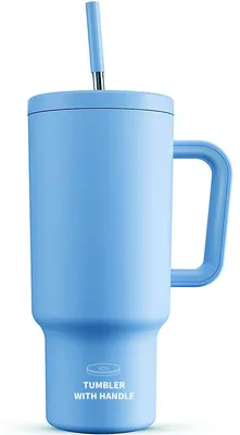 Produktbild von 40oz Kaffeebecher to Go Thermobecher Doppelwandiger Edelstahl Vakuum Auslaufsicher Trinkbecher mit Griff Strohhalm Wasserflasche Tragbare Autobecher Thermal Tumbler für Kalte Heiße Getränke