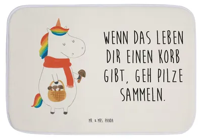 Produktbild von Mr. & Mrs. Panda Badezimmerteppich Einhorn Pilz - Weiß - Geschenk, Unicorn, duschmatte, Pilze, Motivation, Spruch, Duschvorleger, Einhörner, Badvorleger, Badematte