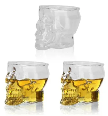 3 Totenkopf-Shotgläser, 2,5 oz, schwerer Boden, klar
