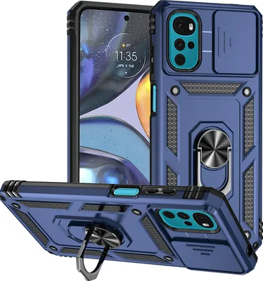 Image de Étui pour Motorola Moto G Play (2024) étui double couche avec couvercle coulissant pour appareil photo et anneau de support bleu
