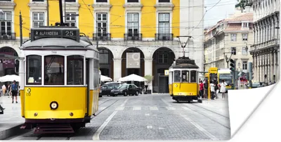 Produktbild von MuchoWow® Poster Die beiden gelben Straßenbahnen im Zentrum von Lissabon 40x20 cm - Poster für die Wand - Poster Schlafzimmer