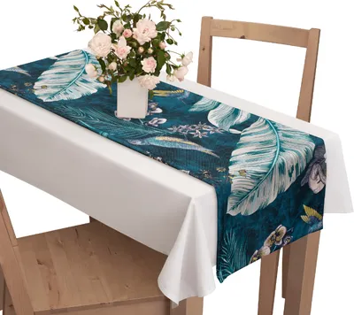 Produktbild von Tischläufer mit Muster 40 x 220 cm Große Blätter und Vögel Blau