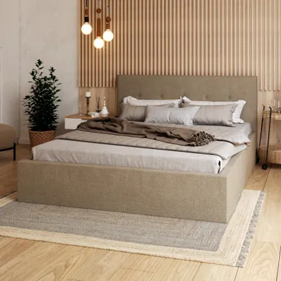 Produktbild von FDM Bett BOHO Ottawa 160x200 cm Polsterbett mit Lattenrost aus Metall Bettkasten Stauraumbett beige