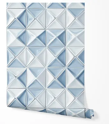 Produktbild von Selbstklebende Tapete Möbelfolie 3D Geometrisch Blau Weiß Fliesenoptik Modern Design Wandtapete Wohnzimmer Schlafzimmer Küche Flur Abwaschbar Skandinavisch 2,5m x 0,5m