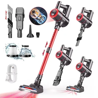 Produktbild von Akku Staubsauger, 500W/32000 Pa Staubsauger kabellos mit HEPA ,45 Min, kabelloser Staubsauger,Anti-Tangle-Staubsauger, Handstaubsauger für Tierhaare