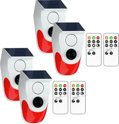 Produktbild von Outdoor -Bewegungssensor, Solaralarmsystem Haus Fernbedienung, Sensor 30 dB/60 dB/120 dB 3 Modi Home, Pack 4