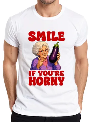 Produktbild von Smile If You're Horny Oma Aubergine Witzig Statement Sarkasmus Herren T-Shirt, Weiß, XL