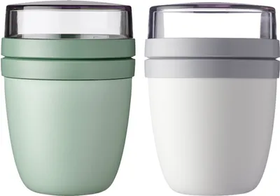 Produktbild von Mepal | Lunchpot Ellipse Mixed | Nordic Sage + Nordic White | Müslibecher to go | Unterteilung für Joghurt & Müsli | 500 ml + 200 ml | geeignet für Gefrierschrank, Mikrowelle & Spülmaschine
