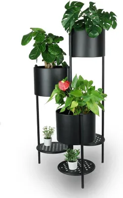 Obrázek produktu pro Venkovní kovový stojan na květiny, černý, 6úrovňový, 80 cm, květináč, květinový schod