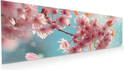 Produktbild von Glasbild 120x40cm in XXL für Wohnzimmer, Schlafzimmer Motiv Kirschblüte Himmel
