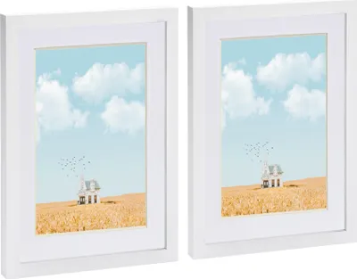Produktbild von Nicola Spring Bilderrahmen mit A5-Passepartout – A4 (20,3 x 30,5 cm) – Weiß/Weiß – 2er-Pack