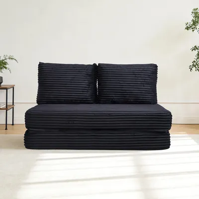 Produktbild von Klappbares Schlafsofa - Multifunktionales Loveseat - Keine Montage erforderlich - Bodensofa - Weicher Stoff - Moderner Stil - Schwarz