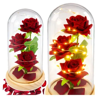 Produktbild von Ewige Rose Glaskuppel LED Rot Deko 21,5 cm