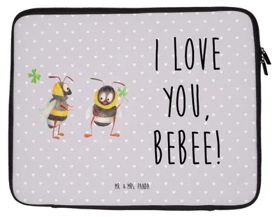 Produktbild von Mr. & Mrs. Panda Laptop Case Bienen Paar 27 x 36 cm - Grau Pastell - Geschenk, Freundin, Freund, Laptoptasche, für, Schildkröten, Hülle, Laptophülle, Valentinstag, Tasche