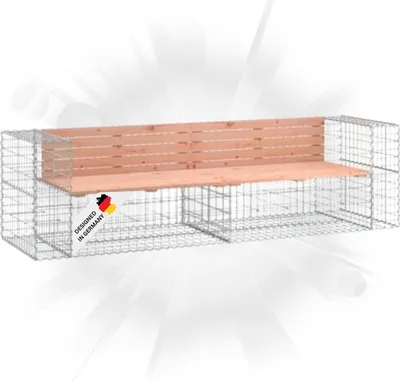 Produktbild von DELUKE® Gartenbank Gabionen INO aus Stahl | 244x71x65,5cm Massivholz Douglasie | Gabionenbank Gartenbank mit Sitzfläche aus Gabionen Steinkorb Gabionengitter Ziergabione Drahtkorb befüllbar