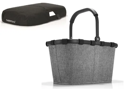 Produktbild von reisenthel SET carrybag Einkaufskorb Korb frame twist silver BK7052 + Cover schwarz BP7003