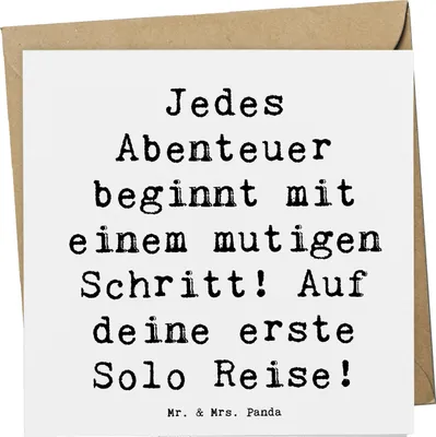 Produktbild von Mr. & Mrs. Panda Glückwunschkarte Spruch Alleine Reisen Unternehmen - Weiß - Geschenk, Mutmacher, Zuversicht, Trost, Unabhängigkeit, Abenteuer, anlasskarte, faltkarte