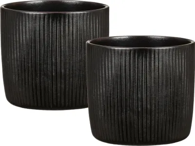 Produktbild von Scheurich Solido Linea, Blumentopf 2er Set aus Keramik,  Farbe: Ebano, 15 cm Durchmesser, 13,7 cm hoch, 1,9 l Vol.