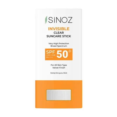 Produktbild von Sinoz Invisible Clear Suncare Stick SPF 50+ , 15 g – transparenter Sonnenstick (UVA/UVB), wasserresistent, für alle Hauttypen