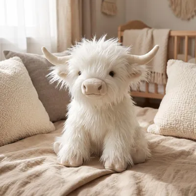 Produktbild von Highland Kuh Plüschtier 25cm Kuscheltier Weich Stofftier Kinder Mädchen Geburtstagsgeschenk - Farbe: Weiß
