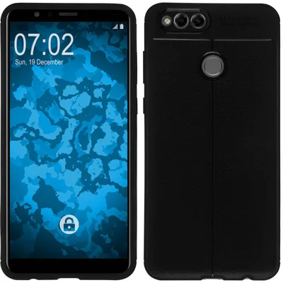 Produktbild von PhoneNatic Case kompatibel mit Huawei Honor 7x - schwarz Silikon Hülle Lederoptik Cover