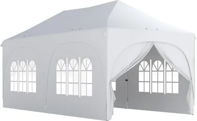 Produktbild von 3 x 6 m Pop-Up-Pavillon mit Seitenwänden, 6 Sandsäcken, höhenverstellbarem Dach, Gartenparty-Zelt mit Tragetasche