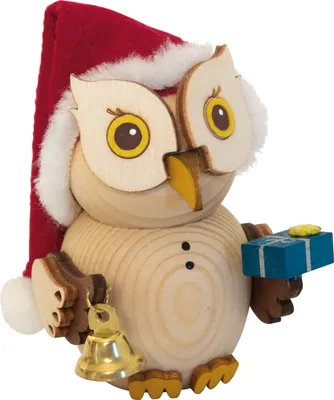 Produktbild von Drechslerei Kuhnert - Mini-Eulen aus Holz - Weihnachtsmann - ca. 7 cm groß - als Dekoration oder Geschenk geeignet
