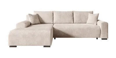 Produktbild von STOREZ24 L-Form Ecksofa NELLY inklusive Schlaffunktion, Ecke mit Bettkasten, Farbe: creme, Seite: links