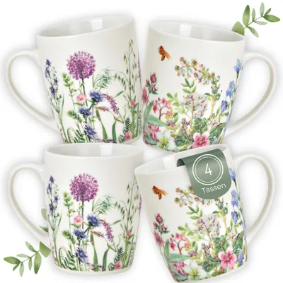 Produktbild von Kaffeetassen 4er Set Wiesen-Blumen Frühling Sommer 8 cm, 300 ml
