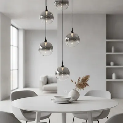 Productafbeelding van Hanglamp Orenda rond 5-lichts smoke glas, AI-gegenereerde afbeelding