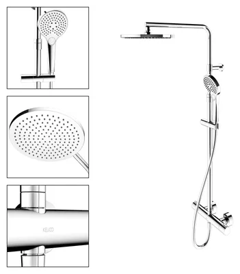 Image de Ensemble de robinetterie thermostatique de douche Keuco, complet avec pomme de douche, chromé, 1 pièce.